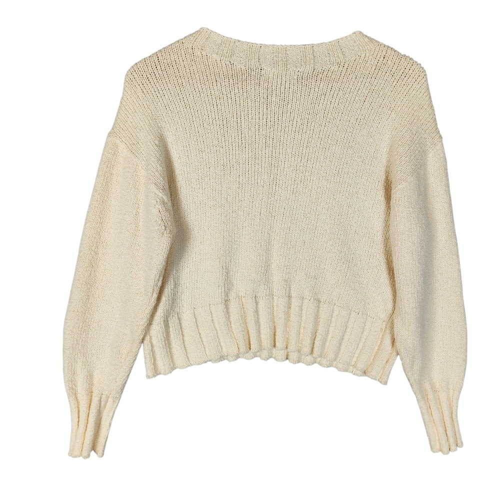 J. Crew Relaxed Crewneck Sweater Women's M Cream Cropped Relaxed Boxy Cotton - Picture 2 of 8